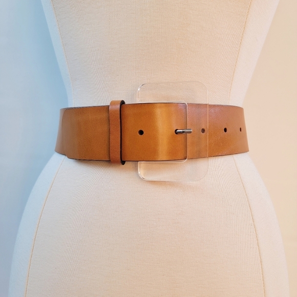 & other stories Tan Leather Belt Acrylic Buckle Size XS Brown Minimalist Boho main image 7